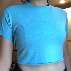BLUE HANDMADE STAR CROP TOP